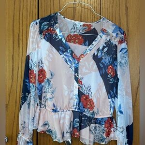 Flower V neck blouse